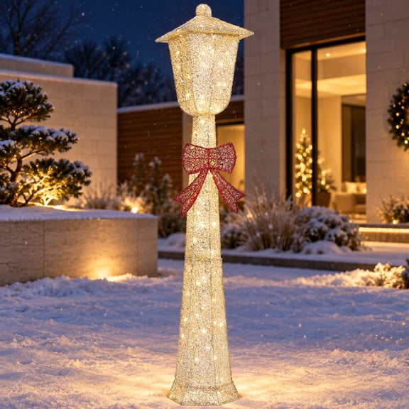 Ktaxon 5 FT Christmas Outdoor Decoration Lighted Street Lamp Decor with 110 Warm White Lamp Post Holiday Yard Decoration