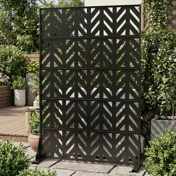 Ktaxon 5-Panel Electrophoresis Iron Fence 72in Vertical Chevron Arrow Pattern Outdoor Patio Privacy Yard Divider, Black