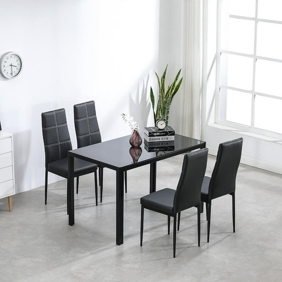 Ktaxon 5 Piece Dining Room Table Set,4 Chairs,Glass Table Breakfast Furniture