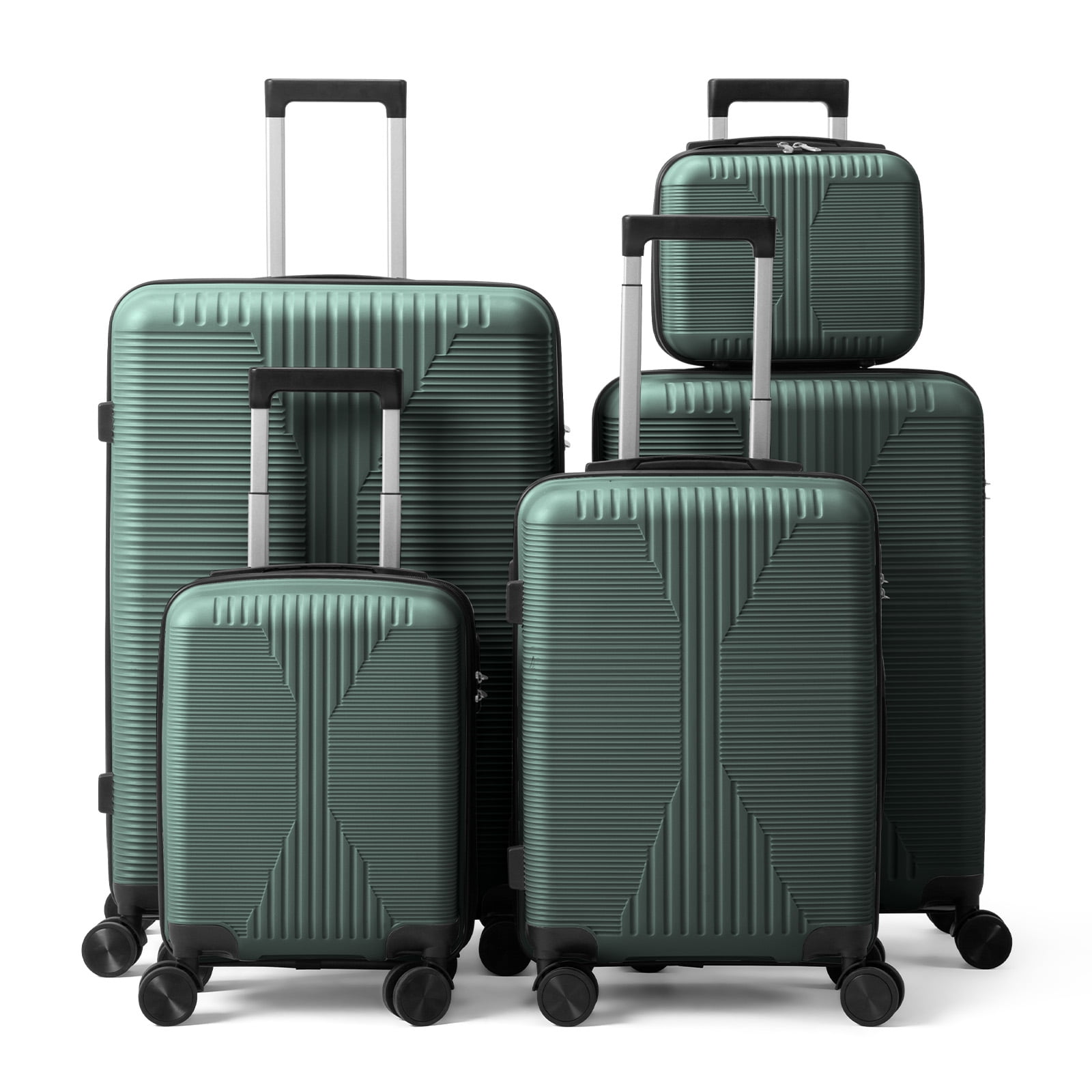 Ktaxon 5-Piece Luggage Set Hardshell Lightweight ABS Carry On Suitcase 360° Spinner Wheels Green