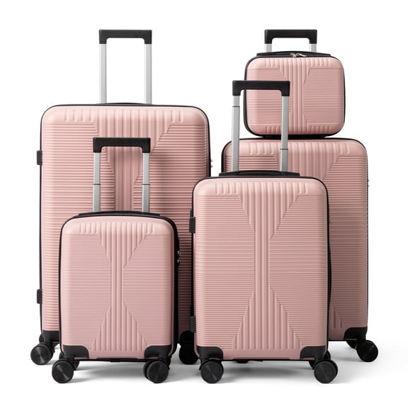 Ktaxon 5-Piece Luggage Set Hardshell Lightweight ABS Carry On Suitcase 360° Spinner Wheels Pink