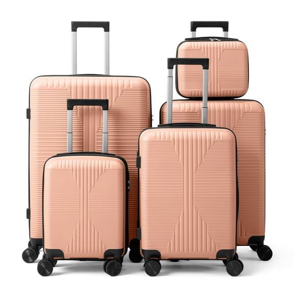Ktaxon 5-Piece Luggage Set Hardshell Lightweight ABS Carry On Suitcase 360° Spinner Wheels Roas Pink