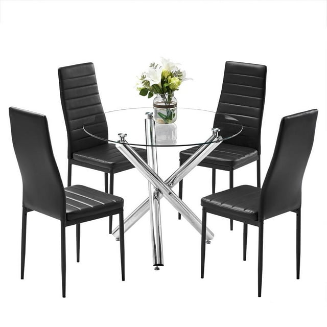 Ktaxon 5Piece Round High Dining Table Set, Modern Glass Kitchen Table