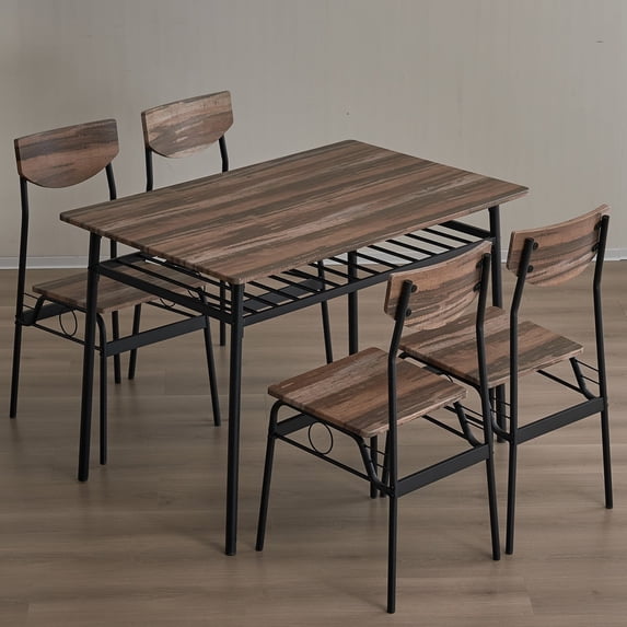 Ktaxon 5 Pieces Dining Table and Chair Set, Breakfast Diner Table Set with 4 Chairs and Shelf for Kitchen Dining Room, Natural Wood