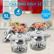 Ktaxon 5 Quart 4 Pack Chafing Dish, Round Stainless Steel Frame Buffet Stove Set, Catering Serve Chafer Dish Chafers Food Warmer for Party