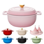 Ktaxon 5 Quart Enameled Cast Iron Dutch Oven with Upgraded Textured Handles Pre-Seasoned Cookware, Induction & Oven Safe up to 500°F, Pink