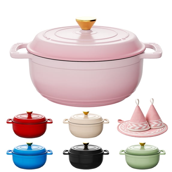 Ktaxon 5 Quart Enameled Cast Iron Dutch Oven with Upgraded Textured Handles Pre-Seasoned Cookware, Induction & Oven Safe up to 500°F, Pink