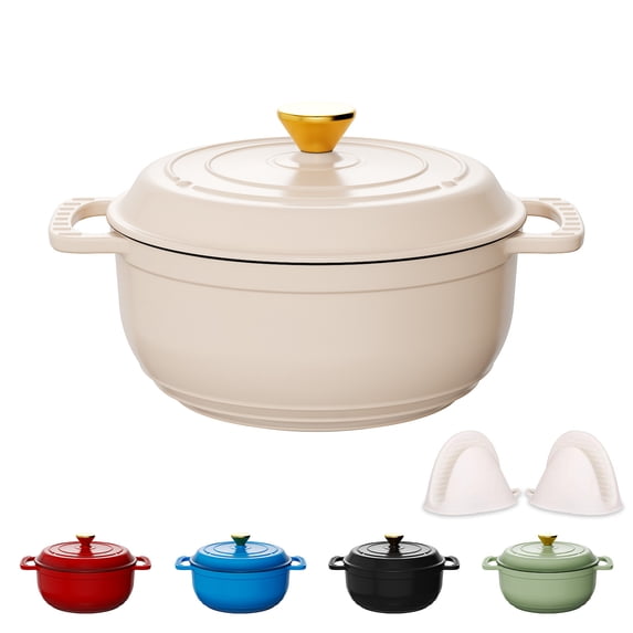 Ktaxon 5 Quart Enameled Cast Iron Dutch Oven with Upgraded Textured Handles Pre-Seasoned Cookware, Induction & Oven Safe up to 500°F, White