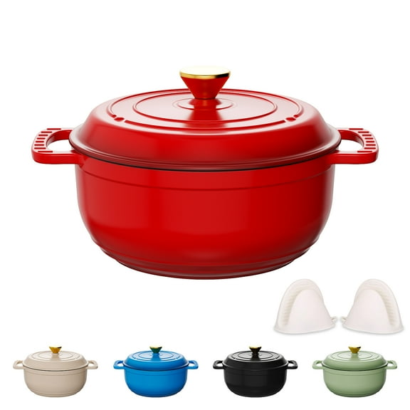 Ktaxon 5 Quart Enameled Cast Iron Dutch Oven with Upgraded Textured Handles Pre-Seasoned Cookware, Induction & Oven Safe up to 500°F, Red