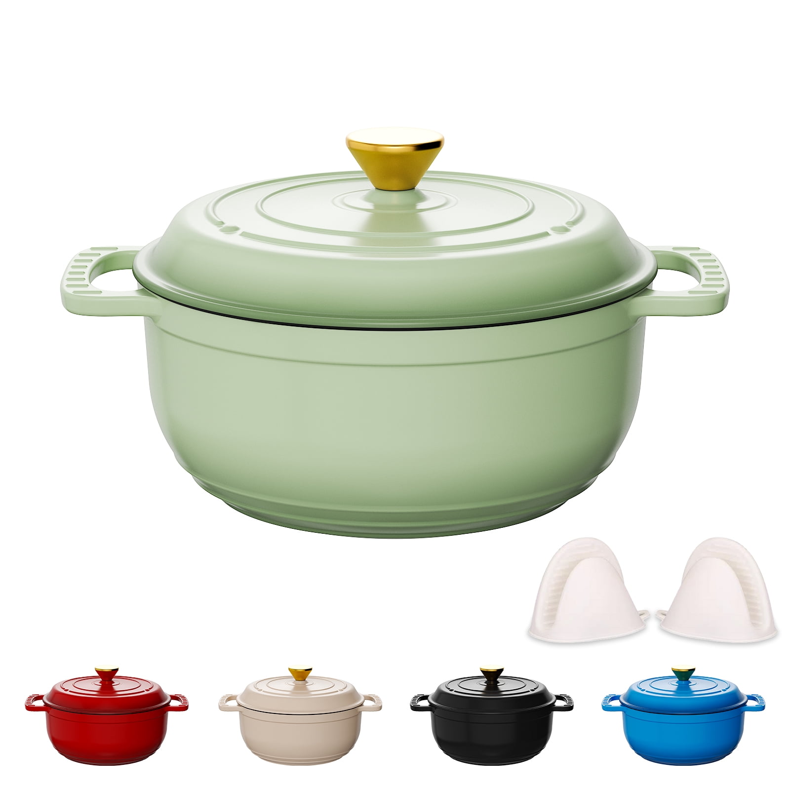 Ktaxon 5 Quart Enameled Cast Iron Dutch Oven with Upgraded Textured Handles Pre-Seasoned Cookware, Induction & Oven Safe up to 500°F, Green - Walmart.com