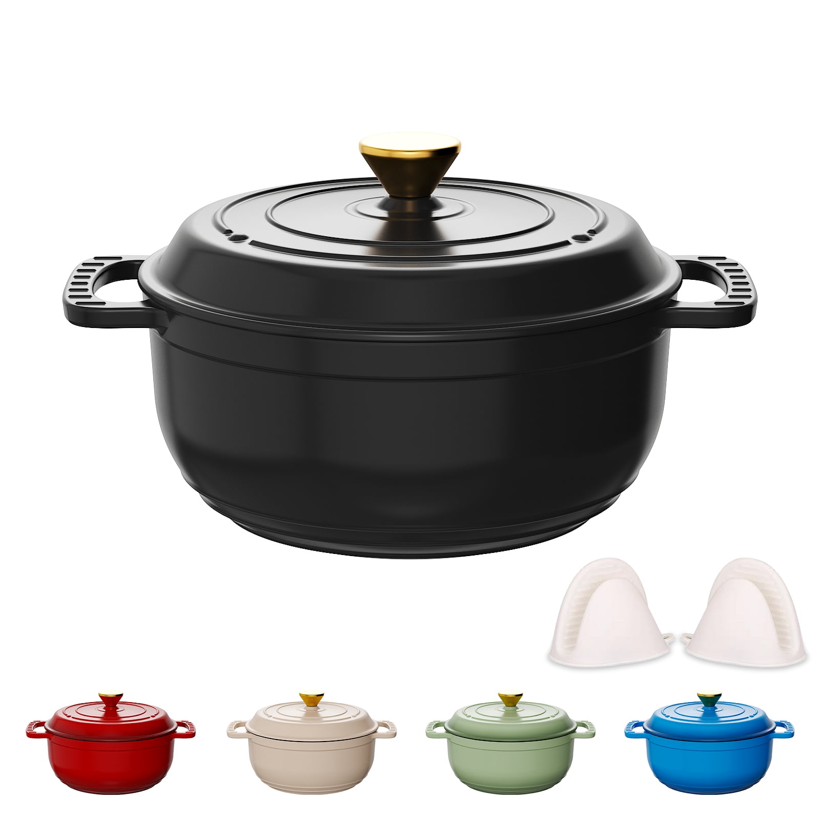 Ktaxon 5 Quart Enameled Cast Iron Dutch Oven with Upgraded Textured Handles Pre-Seasoned Cookware, Induction & Oven Safe up to 500°F, Black