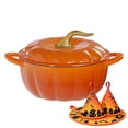 thumbnail image 1 of Ktaxon 5 Quart Pumpkin Enameled Cast Iron Dutch Oven with Upgraded Textured Handles, 500°F Oven Safe Pumpkin Pot w/ Potholder & Gloves, Halloween & Thanksgiving Gift, 1 of 12