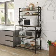 Ktaxon 5-Tier Baker's Rack with 10 Hooks, Industrial Microwave Oven Stand Kitchen Island Cart Storage Shelf, Wash Gray
