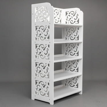 Ktaxon 5 Tier Decorative Carved Shoe Rack Shoe Shelf Closet Storage Organizer Shoe Space Saving for Entryway Bedroom Living Room, White Finish