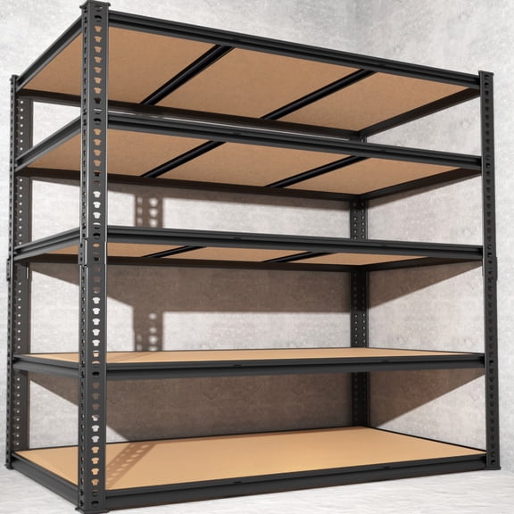 Ktaxon 5 Tier Heavy Duty Rack 2700LBS Capacity 48" W x 72" H x 18" D for Garage & Industrial, Adjustable Metal Tough Storage Shelving, Gloved Rubber Hammer, Black