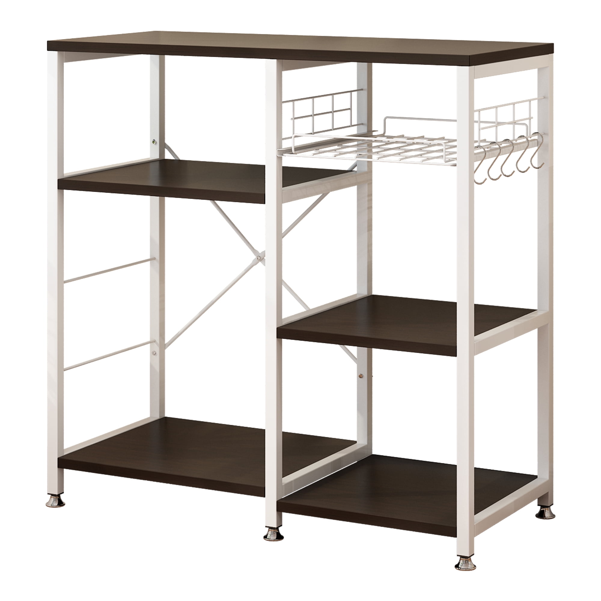 Dark Brown MDF and Steel 5-Tier Kitchen Baker's Rack with Spice Rack