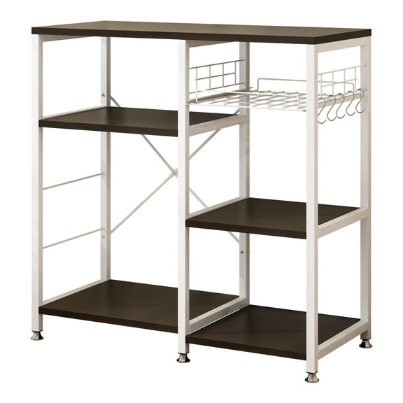 Ktaxon 5-Tier Kitchen Baker's Rack Microwave Oven Stand Kitchen Utility Storage Shelf Bar Workstation Organizer with Basket and Hooks, Dark Brown