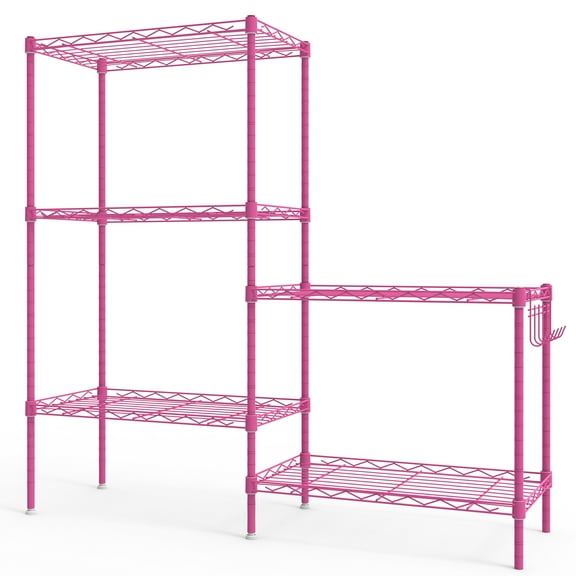 Ktaxon 5 Tier Layer 59"x21"x11.5" Storage Rack, Wire Shelving Adjustable Steel Storage Rack Organizer Kitchen, Barbie Pink