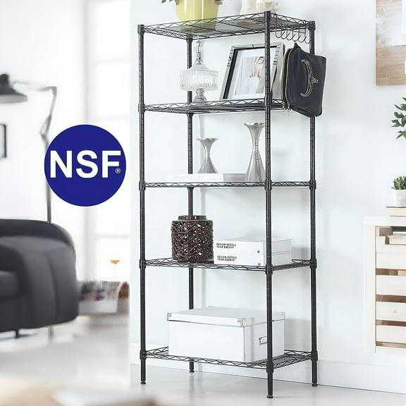 Ktaxon 5 Tier Layer 59"x21"x11.5" Storage Rack, Wire Shelving Adjustable Steel Storage Rack Organizer Kitchen, Black