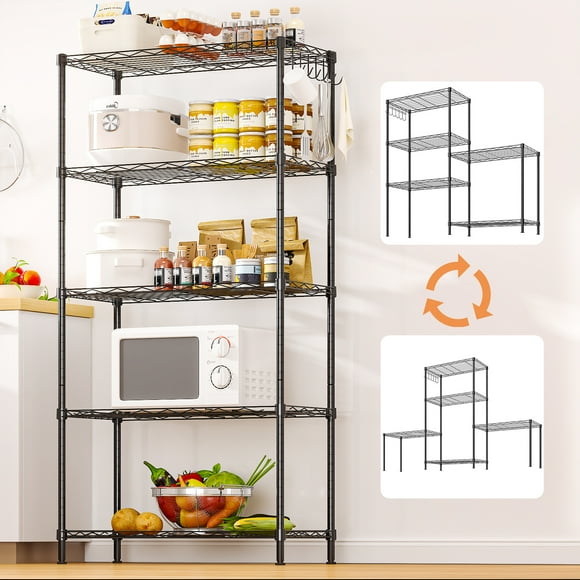 Ktaxon 5 Tier Layer 21"x11.5"x59" Storage Rack, Wire Shelving Adjustable Steel Storage Rack Organizer Kitchen, Black