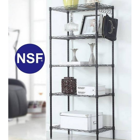 Ktaxon 5 Tier Layer 59"x21"x11.5" Storage Rack, Wire Shelving Adjustable Steel Storage Rack Organizer Kitchen, Black