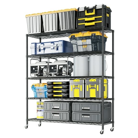 Ktaxon 5-Tier Steel Shelving Unit with Wheels, 46"W  Storage Shelving Rack, 700LBS Heavy Duty Adjustable Wire Shelf, 46"W x 72" H x 18" D