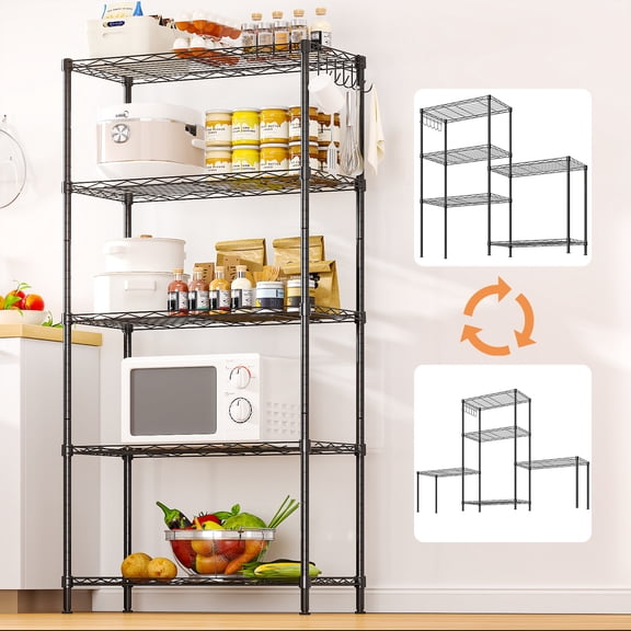 Ktaxon 5-Tier Wire Shelf 21" x 11.5" x 59", Storage Rack Adjustable Unit 800lb Capacity for Kitchen Garage, Black