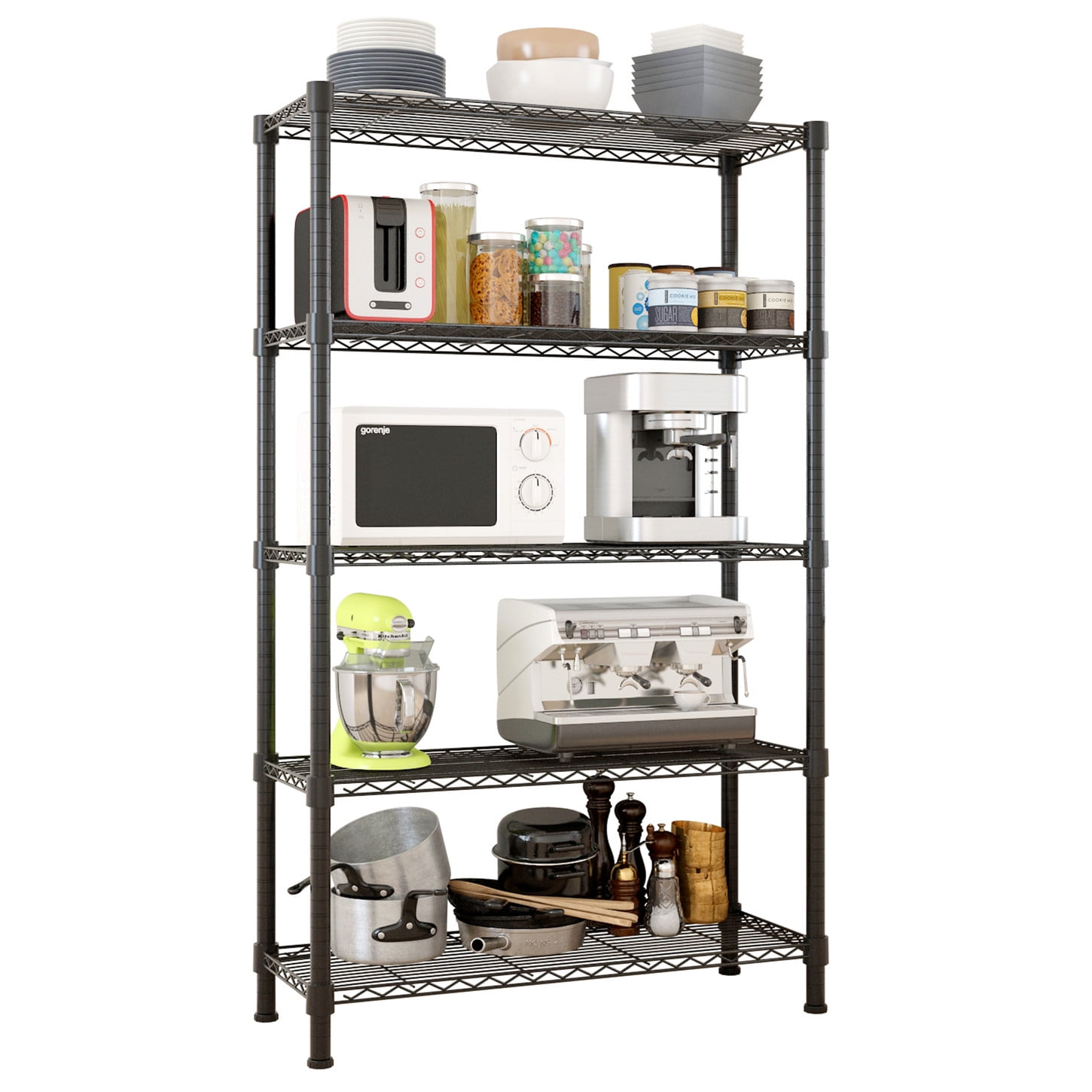 Ktaxon 5-Tier Wire Shelving, 35''L x 14''W x 71''H Kitchen Garage Storage Rack Shelf for Pantry Closet Black, Capacity for 450 lbs
