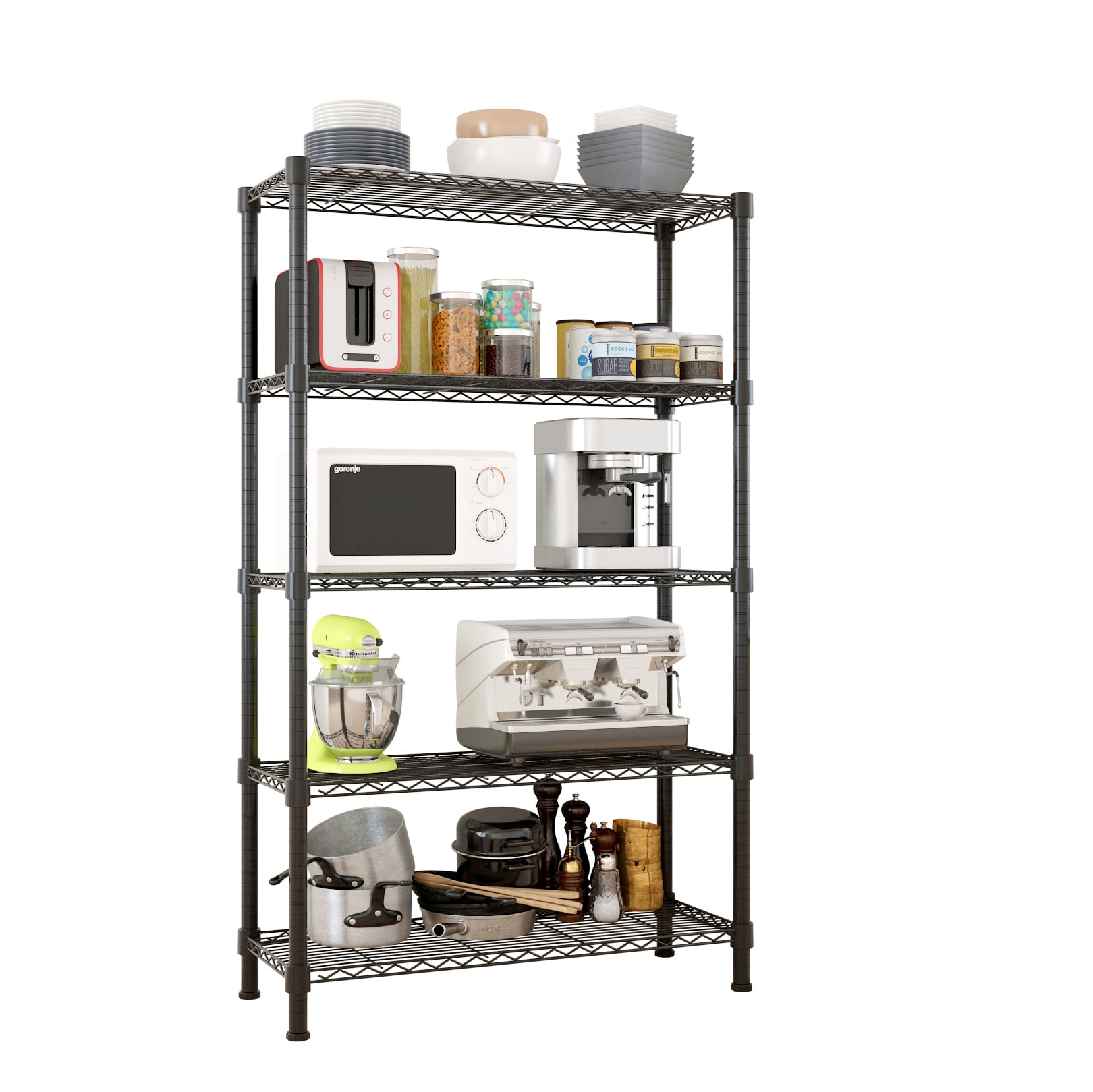 Ktaxon 5-Tier Wire Shelving, 35''L x 14''W x 71''H Kitchen Garage Storage Rack Shelf for Pantry Closet Black, Capacity for 450 lbs