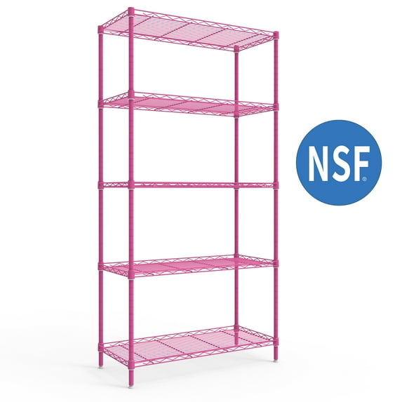 Ktaxon 5-Tier Wire Shelving Unit, Steel Storage Rack for Garage Office Kitchen Barbie Pink, 30" W x 14" D x 60" H