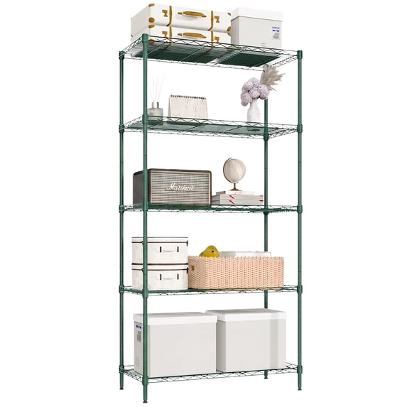 Ktaxon 5-Tier Wire Shelving Unit, Steel Storage Rack for Garage Office Kitchen Forest Green, 30" W x 14" D x 60" H