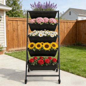 Ktaxon 5-Tier Vertical Garden Bed with Wheels, Freestanding Elevated Planter Box with Drain Holes for Vegetables & Herbs