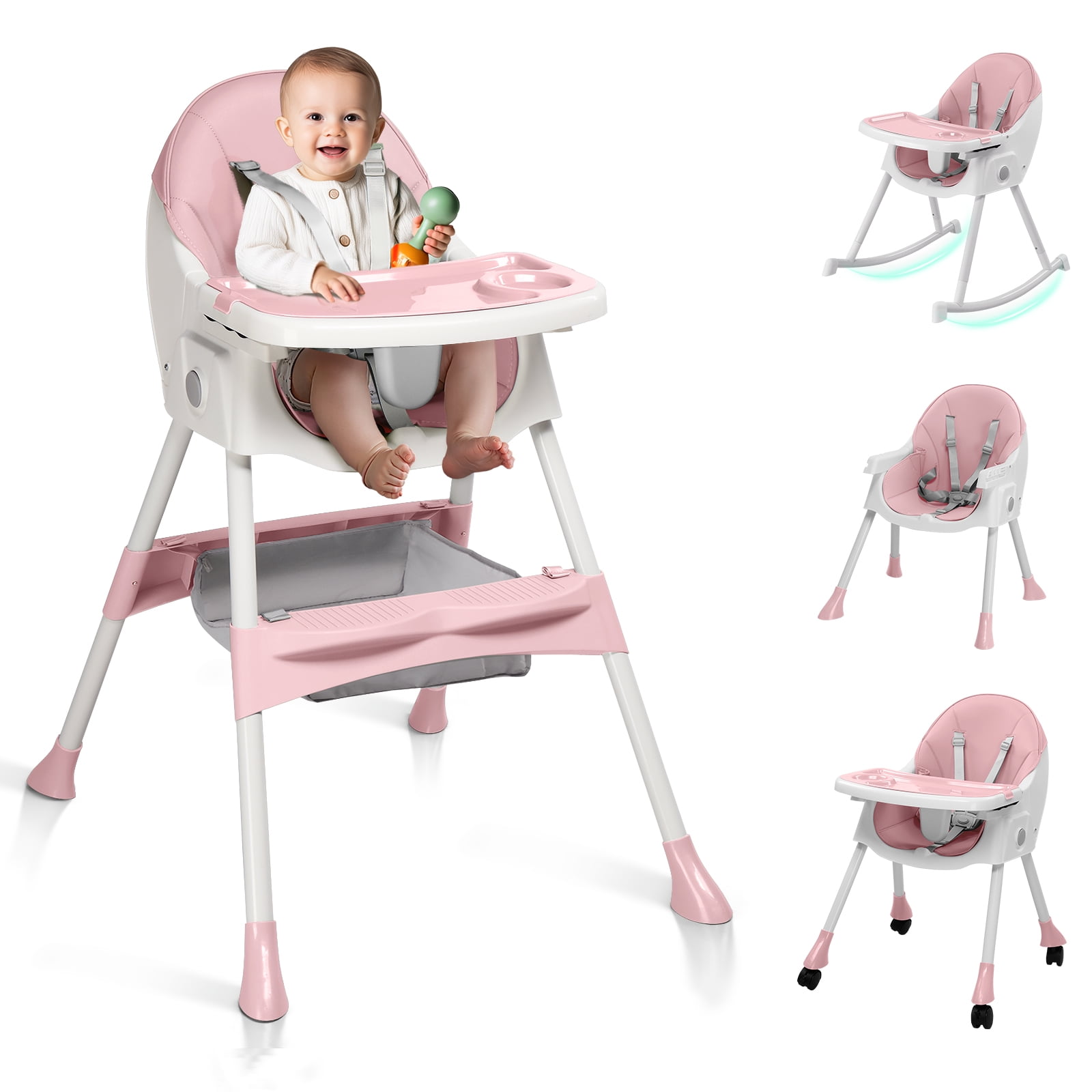 Walmart Black Friday Deals 2025 Ktaxon Baby High Chair, 6-in-1 Convertible Baby High Chair with Safety Harness, Adjustable Tray, Foldable Pink