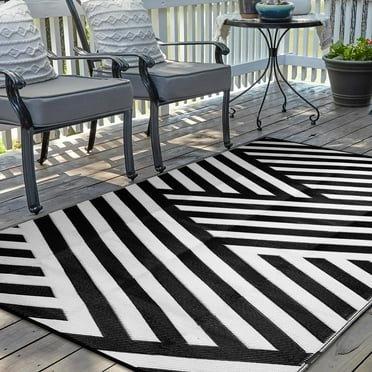 Ktaxon 5'x8' Outdoor Rug Plastics Straw Rug Camping Mat Decoration Carpet for Patio Large Area Rug for Picnic BBQ Black