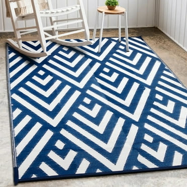 Ktaxon 5'x8' Outdoor Floor Mats Rug Plastics Straw Rug Camping Mat Decoration Carpet for Patio Large Area Rug for Picnic BBQ Blue