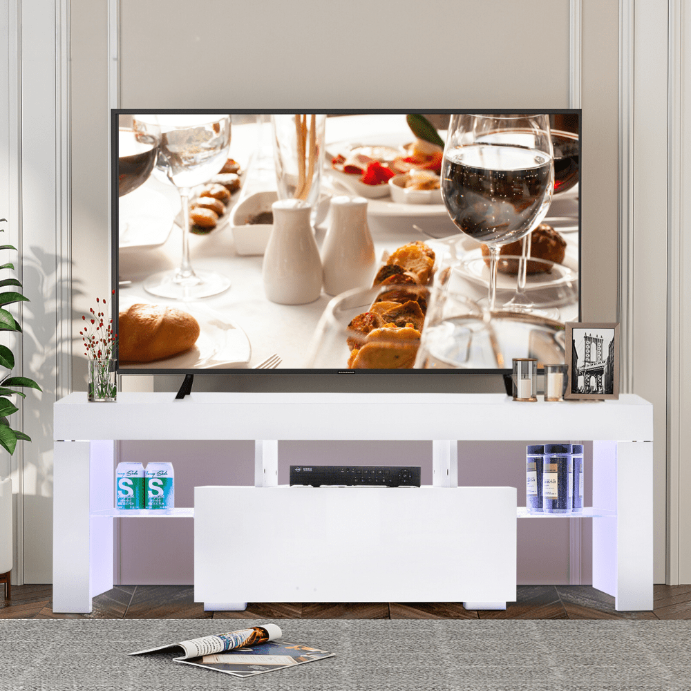 Ktaxon 50'' TV Stand LED Shelves with 1 Drawer Console Cabinet for ...