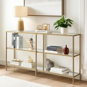 Ktaxon 51.2in Gold Console Table, Tempered Glass Sofa Table, Modern Narrow Long Entryway Living Room Table, Accent Table with 3 Shelves for Hallway Bedroom Home Decor