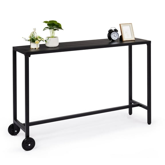 Ktaxon 55" Outdoor Iron Bar Table, Patio Bar Height Counter Table with Wheel, Waterproof Console Table Weather Resistant for Patio, Garden, Pool, Indoor or Outdoor Use