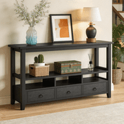 Ktaxon 58" Mid-Century Console Table with 3 Drawers, Sofa Table Entryway Table Living Room Storage Table with 4 Shelves for Hallway, Entry, Foyer, Office, Black