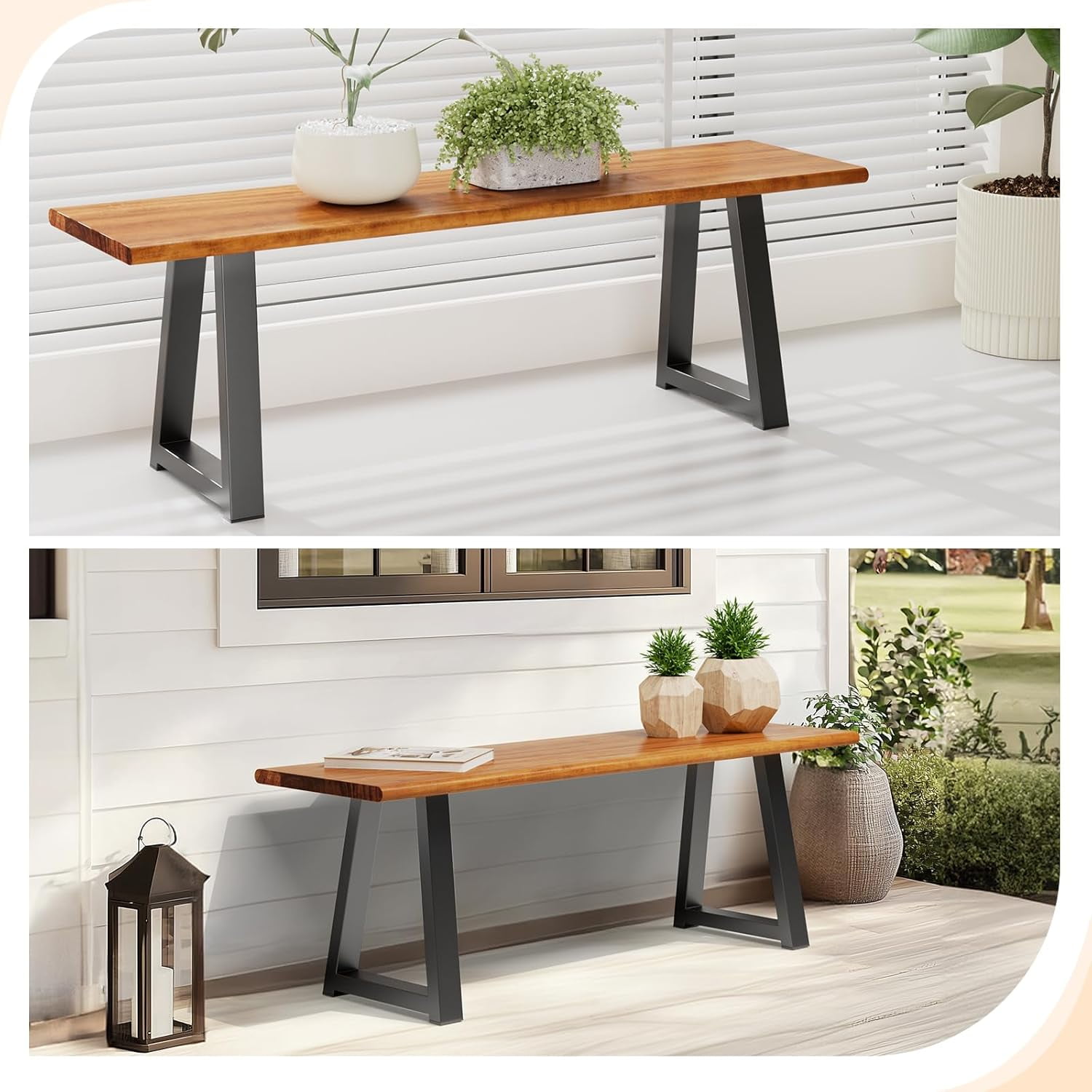 Ktaxon 58in Wood Outdoor Bench, 3-Person Poplar Wood Garden Bench with ...