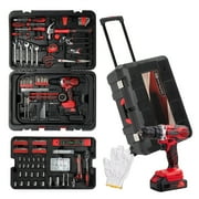 Ktaxon 599pcs Portable Tool Set With Rolling Tool Box, Home Auto Repair Tool Kit Mechanic Tool Set with 21V Max Cordless Power Drill
