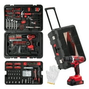 Ktaxon 599-Piece Home & Auto Repair Kit with Rolling Tool Box, Mechanic Hand Tools and 21V Max Cordless Drill