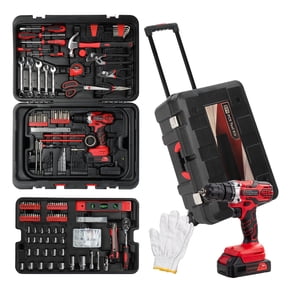 Ktaxon 599pcs Portable Tool Set With Rolling Tool Box, Home Auto Repair Tool Kit Mechanic Tool Set with 21V Max Cordless Power Drill