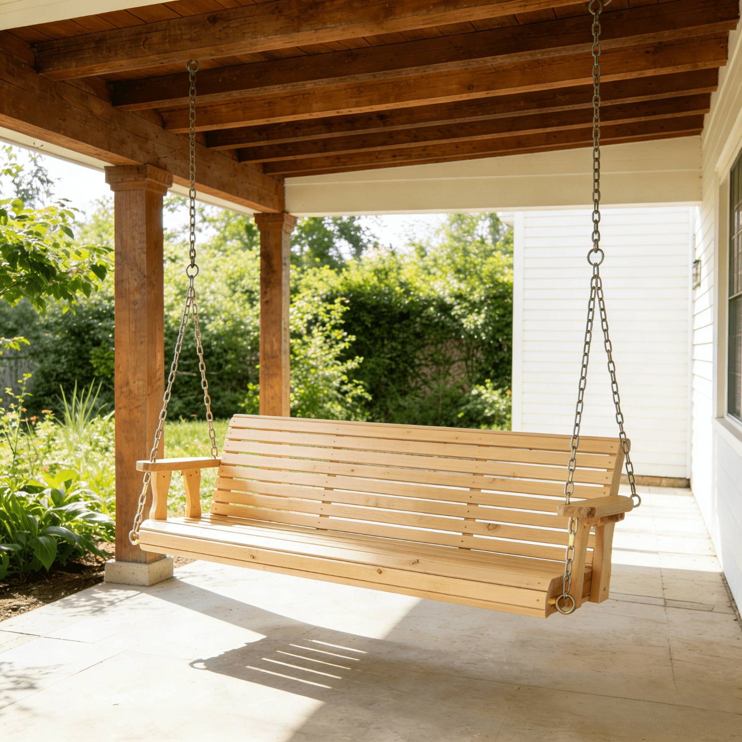 Ktaxon 5FT Wooden Porch Swing, 800LB Capacity White Hanging Bench