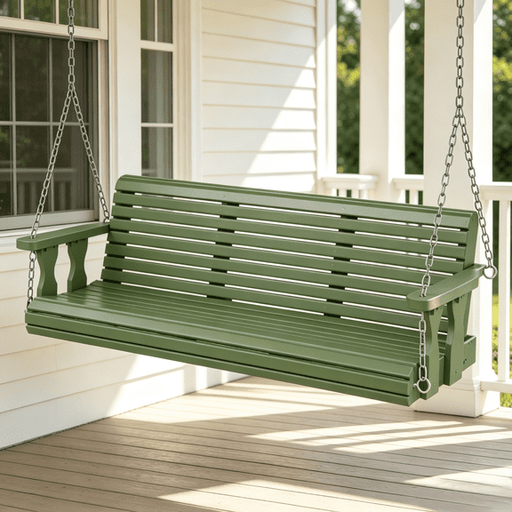 Ktaxon 5FT Wooden Porch Swing, 880LB Capacity Green Hanging Bench with Chains for Outdoor