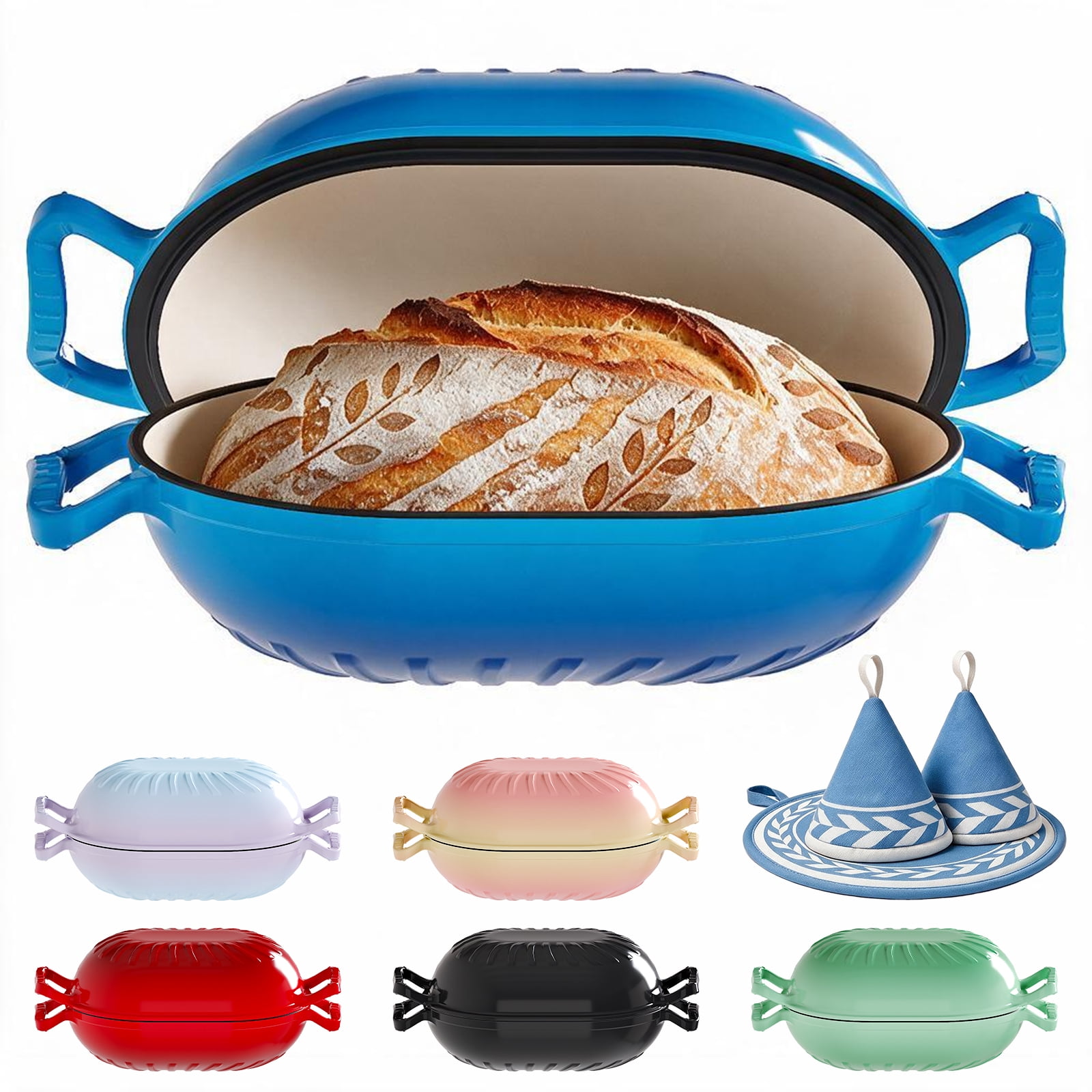 Ocean Handle Ktaxon 5QT Enameled Cast Iron Dutch Oven with Upgraded Textured Handles ...