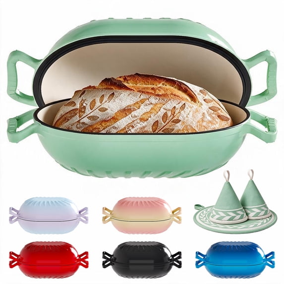 Ktaxon 5QT Enameled Cast Iron Dutch Oven with Upgraded Textured Handles, Candy-Shaped Sourdough Bread Baking Pot, Oven Safe to 500°F, Sage Green