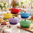 thumbnail image 1 of Ktaxon 5QT Enameled Cast Iron Dutch Oven with Upgraded Textured Handles, Petal-Shaped Design, Induction Compatible, Oven Safe to 500°F, Cherry Red, 1 of 13