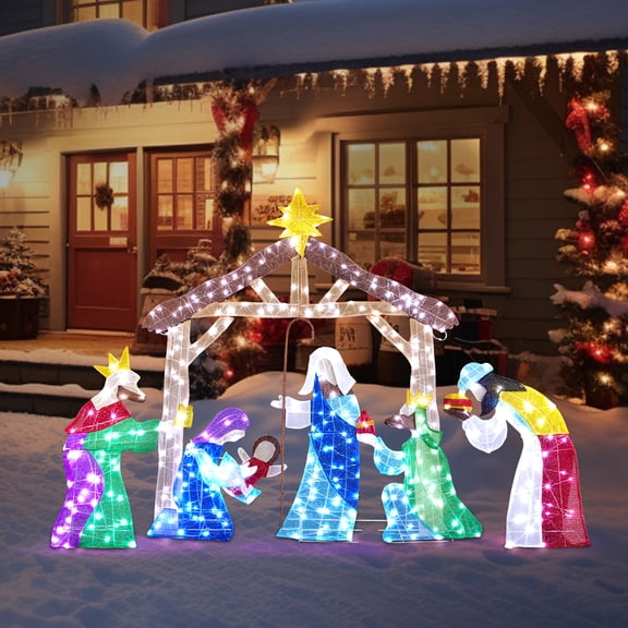 Ktaxon 5ft Christmas Lighted Nativity Scene Holy Family Christmas Outdoor Decor,with 400LED Lights