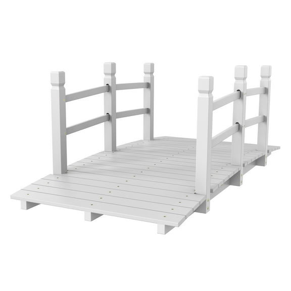 Ktaxon 5ft Wooden Garden Bridge with Safety Rails, Decorative Arch Footbridge for Yard Pond Creek Landscape - White